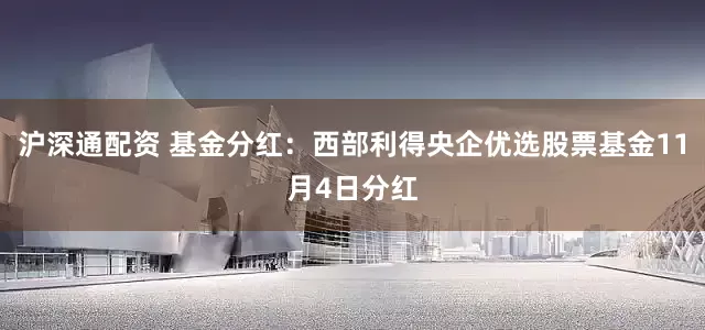 沪深通配资 基金分红：西部利得央企优选股票基金11月4日分红